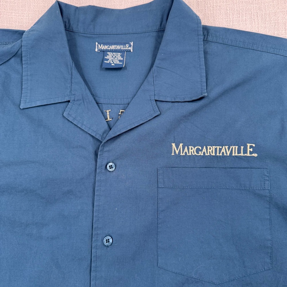 Margaritaville Camp Shirt Embroidered Live Life Like A Song Jimmy Buffett Blue